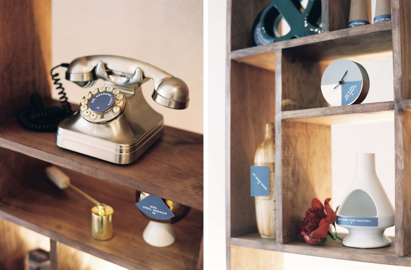 A seating chart made of mid-century modern items