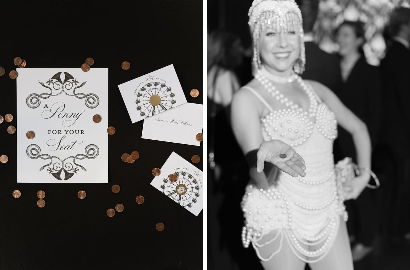 Ferris-wheel themed wedding stationery to help guests find their seats