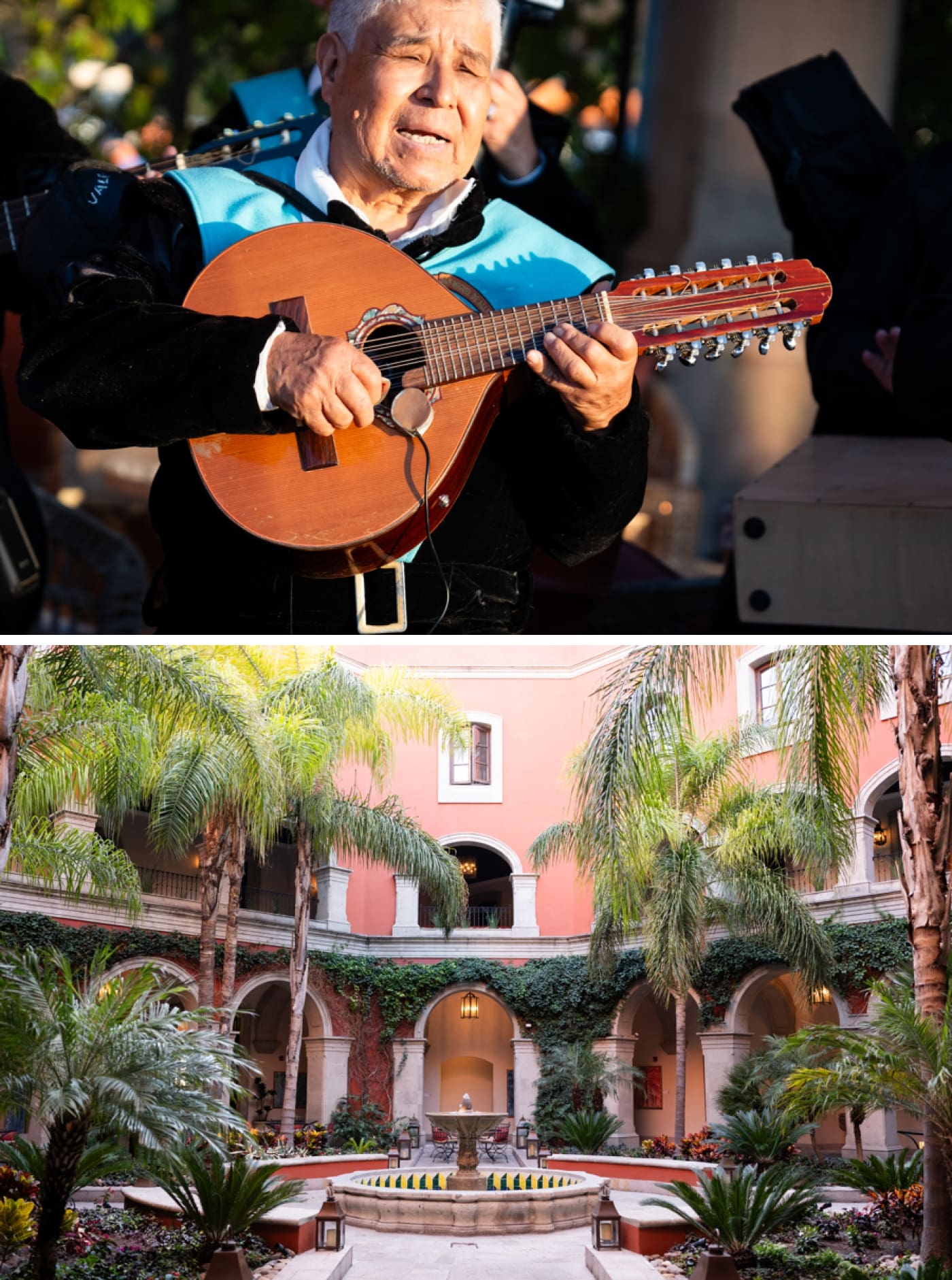 The welcome lobby of a hotel in San Miguel de Allende in Mexico