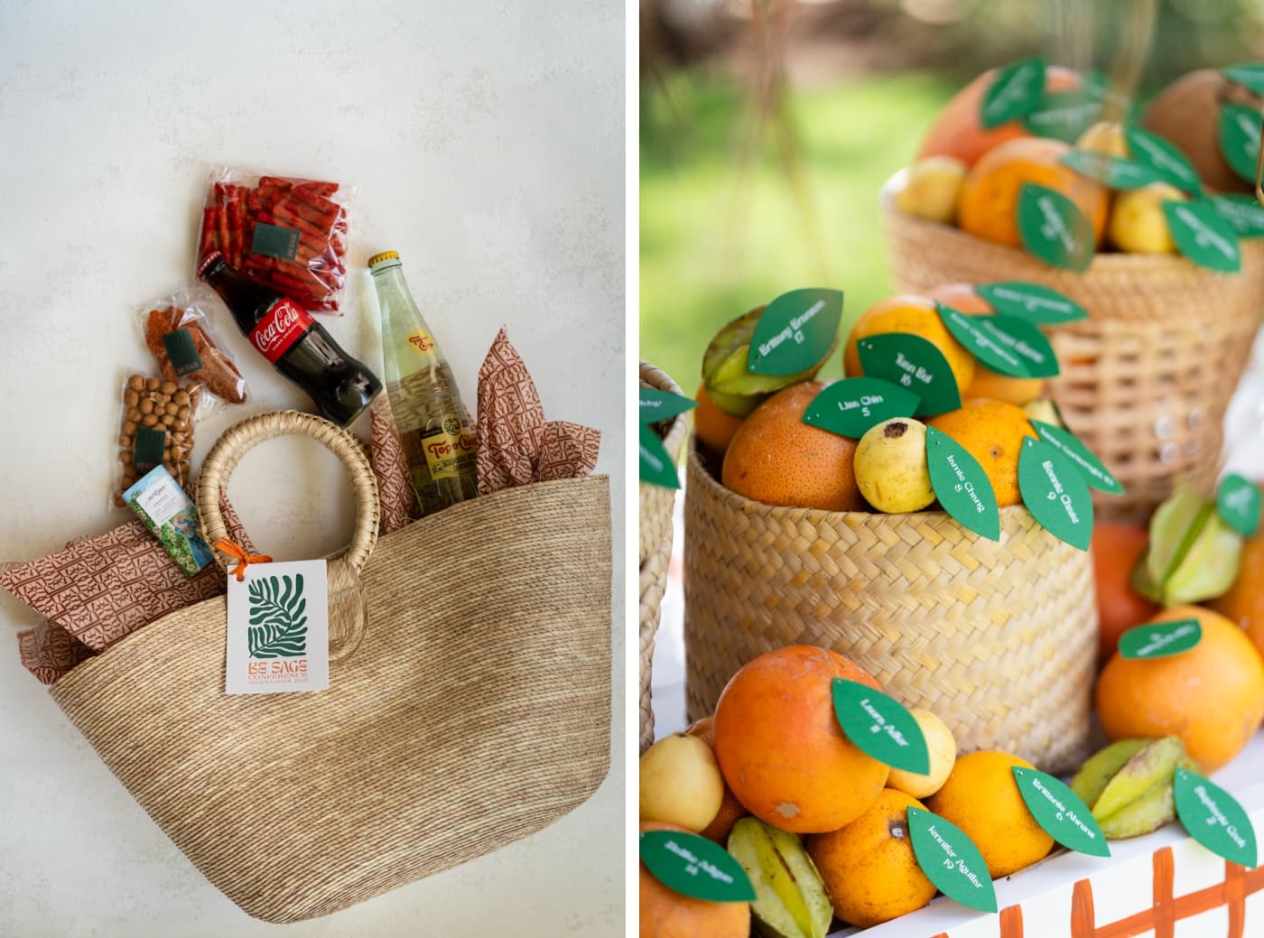 A gift bag for the Be Sage conference in 2024 with flowers and champagne