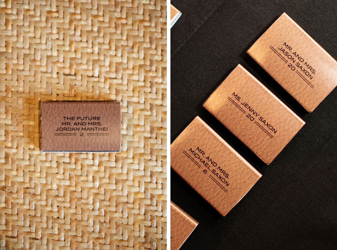 Personalized matchbooks as escort cards 