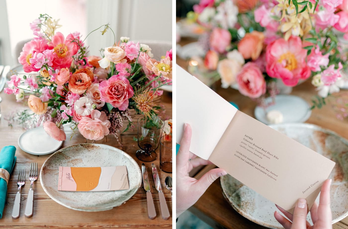 A menu booklet for a wedding reception dinner