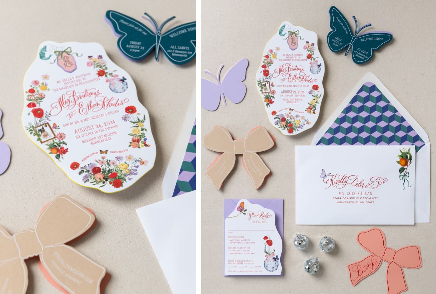 Creative wedding invitations for a disco-themed wedding